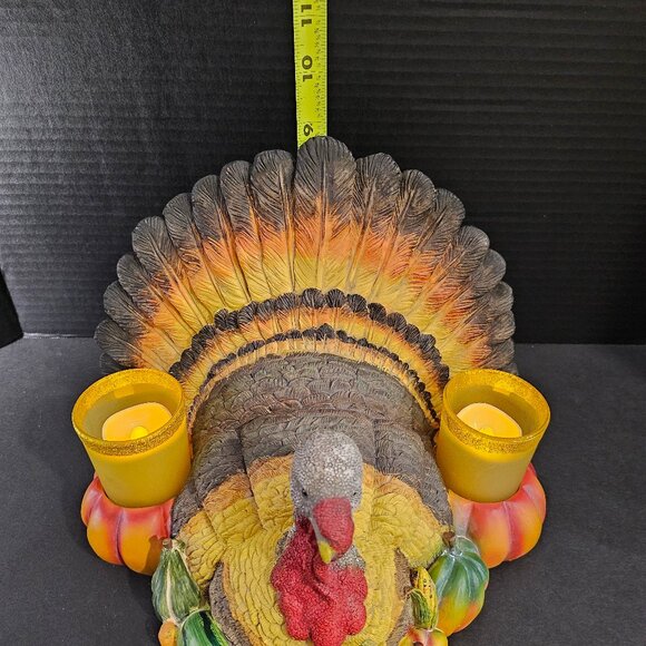 Large Resin Thanksgiving Colorful Turkey Centerpiece With 2 Candle Holders 2 LED - Picture 6 of 12